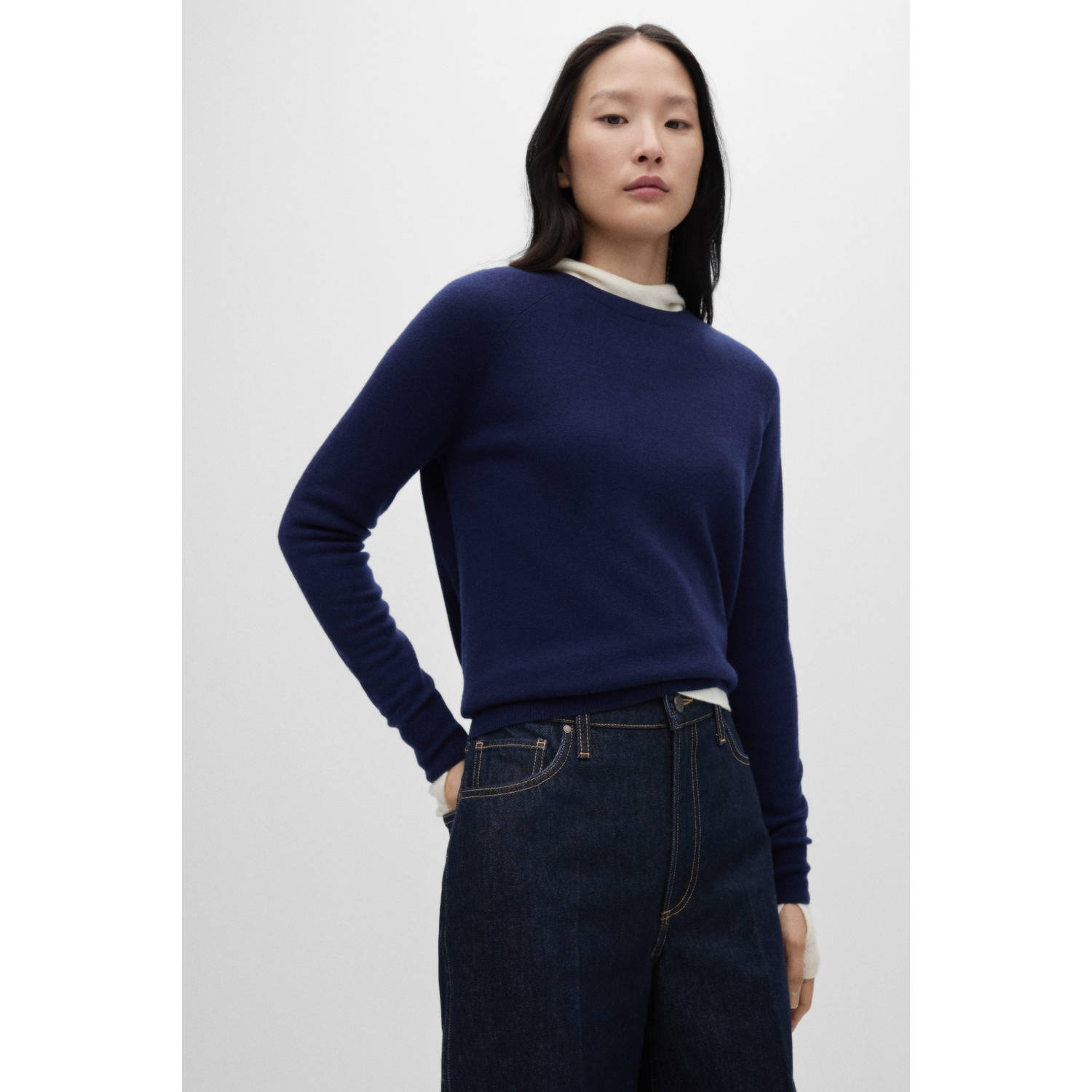 Mango wollen gebreide trui donkerblauw
