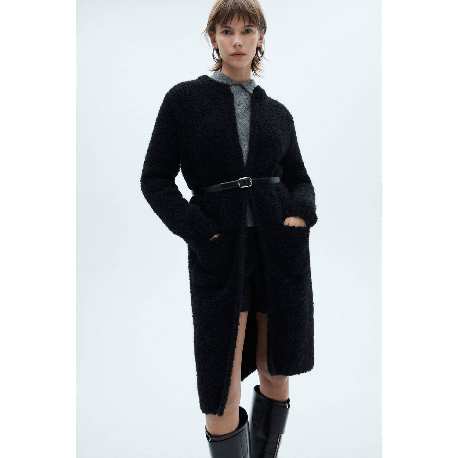 Mango grofgebreid vest zwart