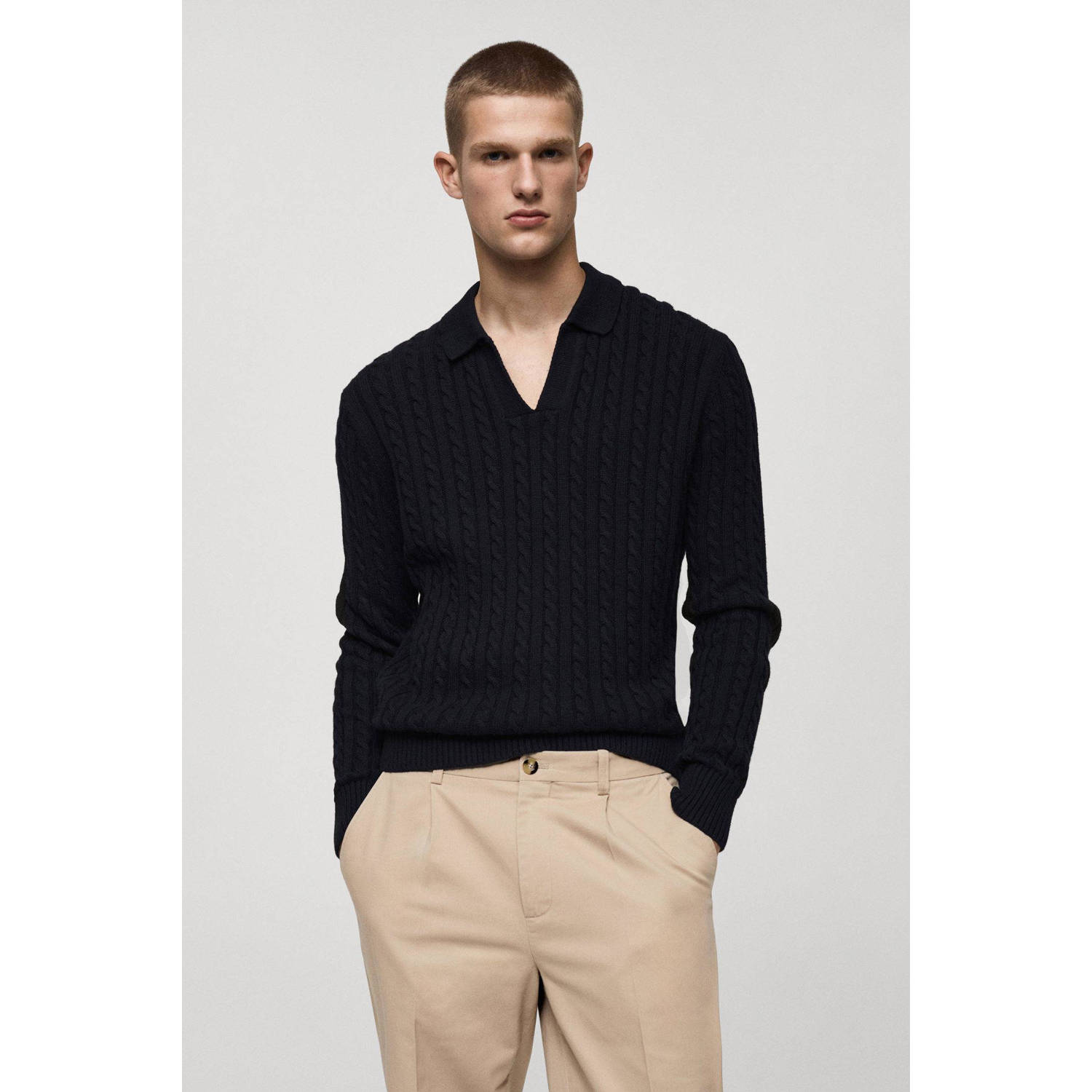 Mango Man wollen gebreide trui donkerblauw