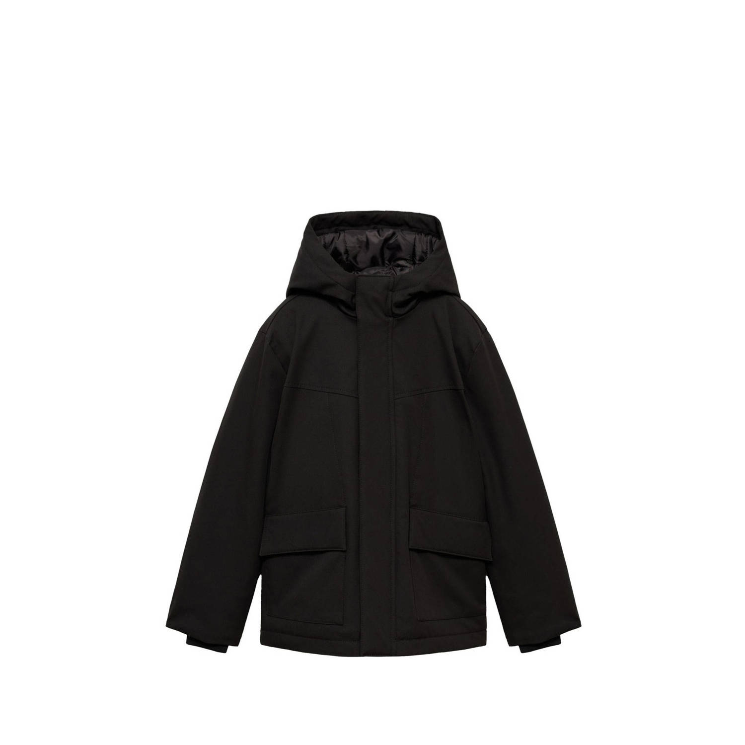 Mango Kids gewatteerde winterjas zwart