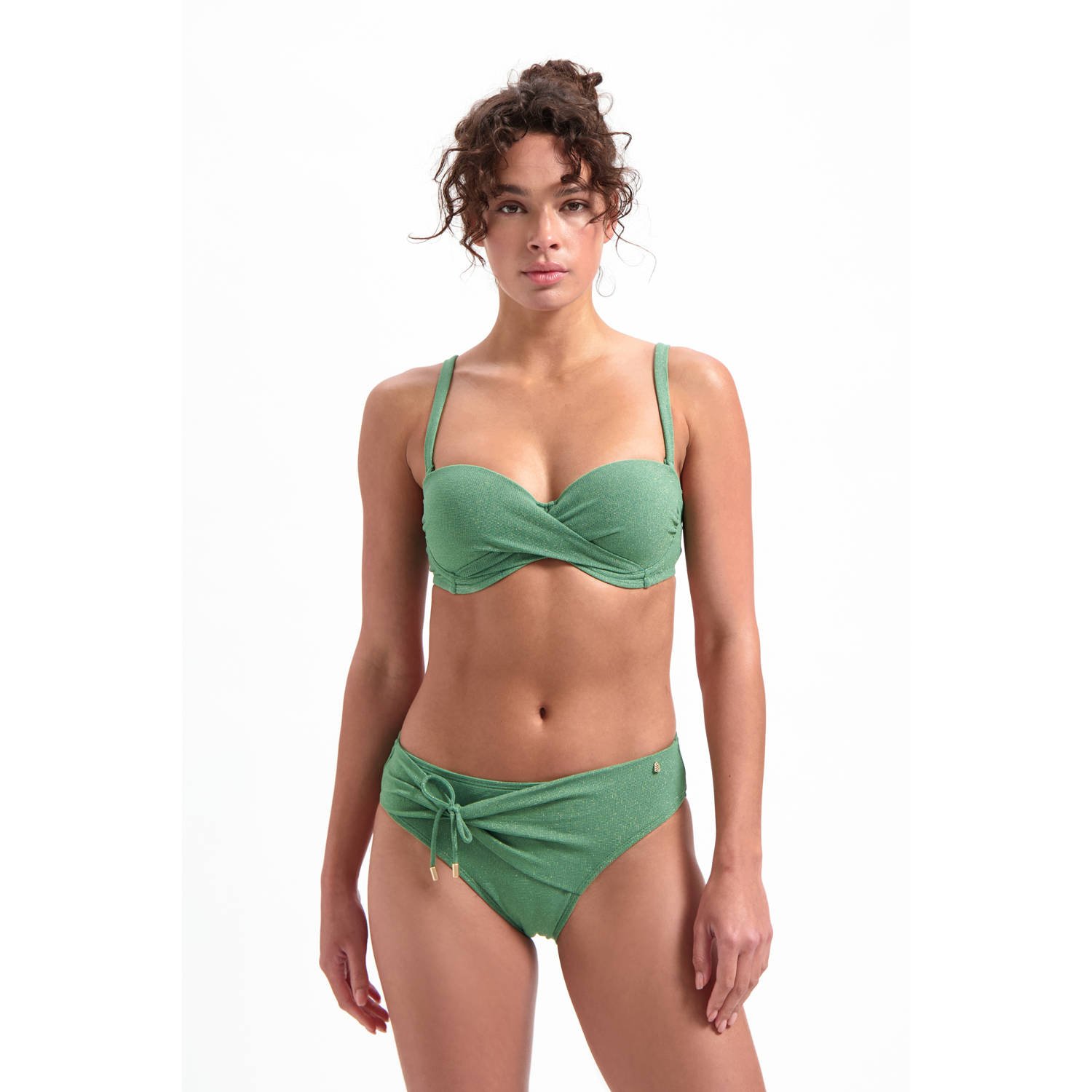 Beachlife voorgevormde strapless bandeau bikinitop met lurex groen