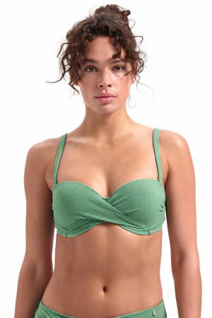 voorgevormde strapless bandeau bikinitop met lurex groen