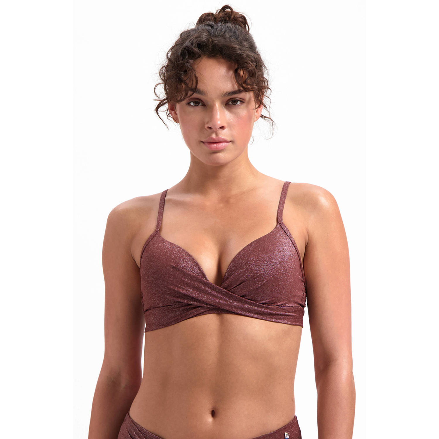 Beachlife voorgevormde beugel bikinitop met lurex bruin