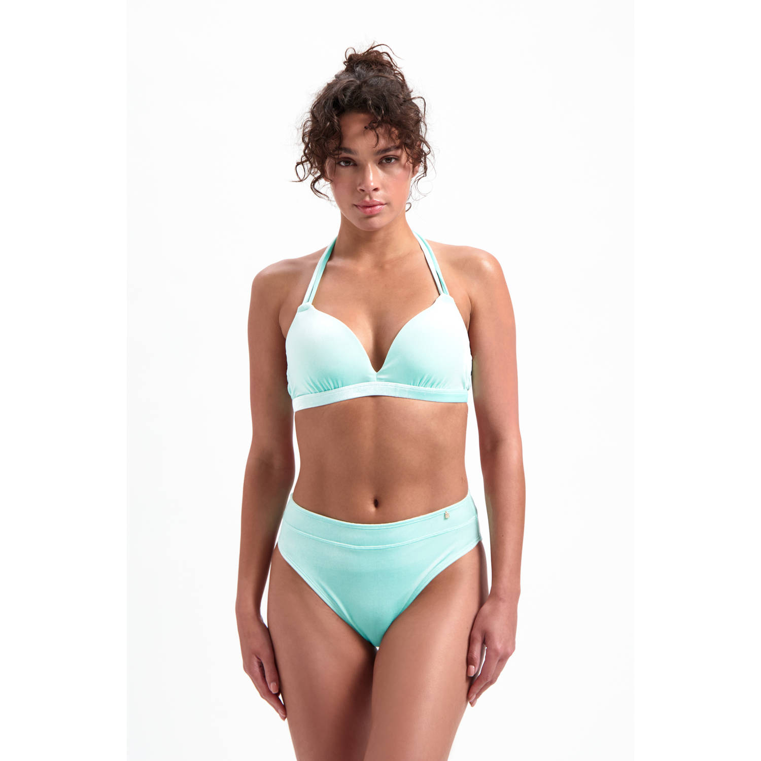 Beachlife fluwelen voorgevormde halter bikinitop lichtblauw