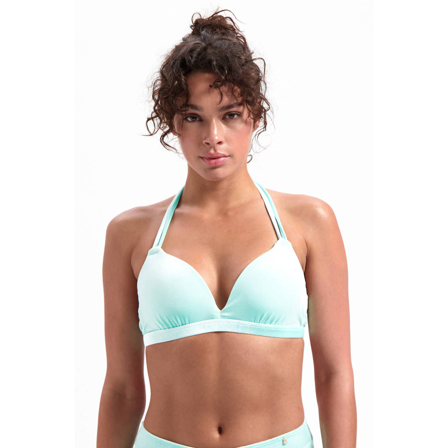 Beachlife fluwelen voorgevormde halter bikinitop lichtblauw
