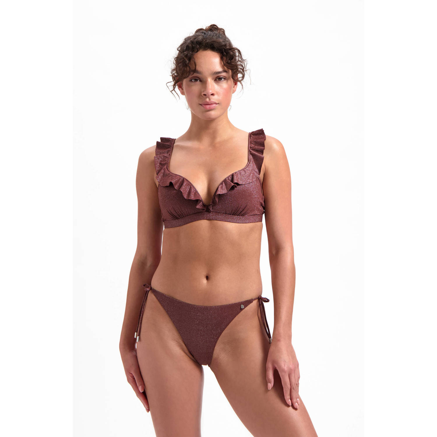 Beachlife strik bikinibroekje met lurex bruin