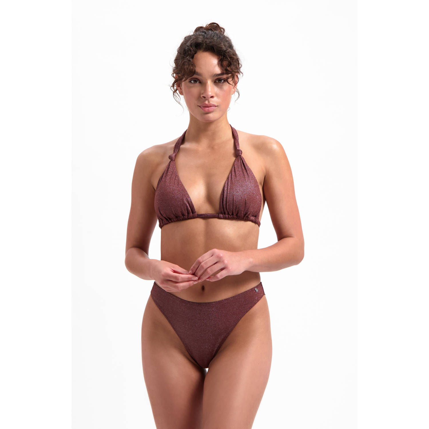 Beachlife voorgevormde triangel bikinitop met lurex bruin