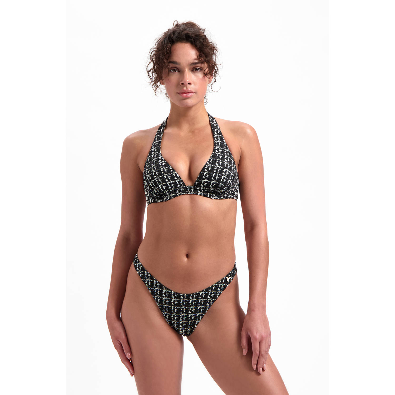 Beachlife voorgevormde halter bikinitop met textuur zwart wit