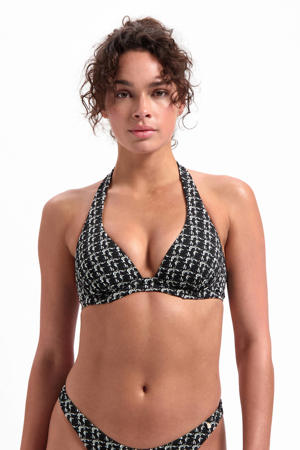 voorgevormde halter bikinitop met textuur zwart/wit