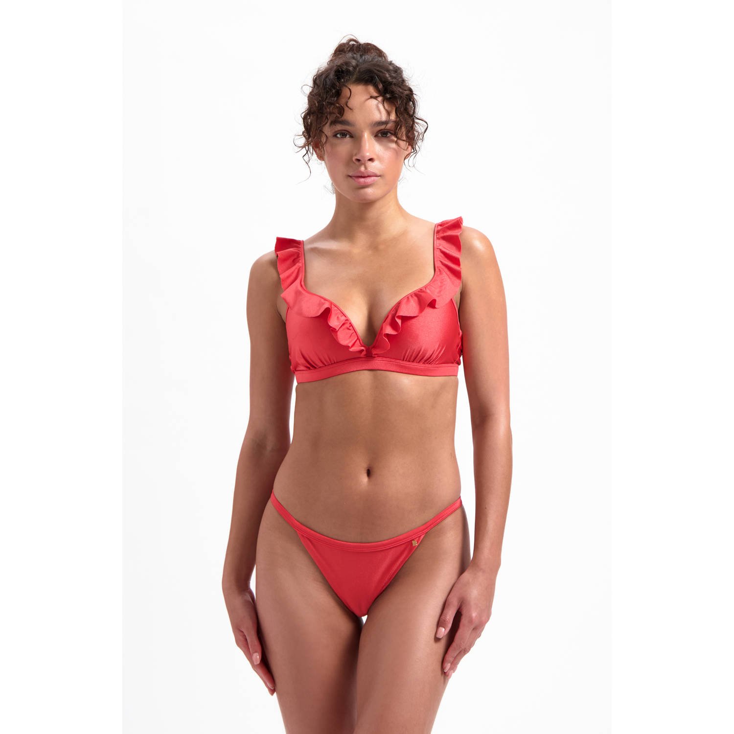 Beachlife voorgevormde beugel bikinitop met ruches rood