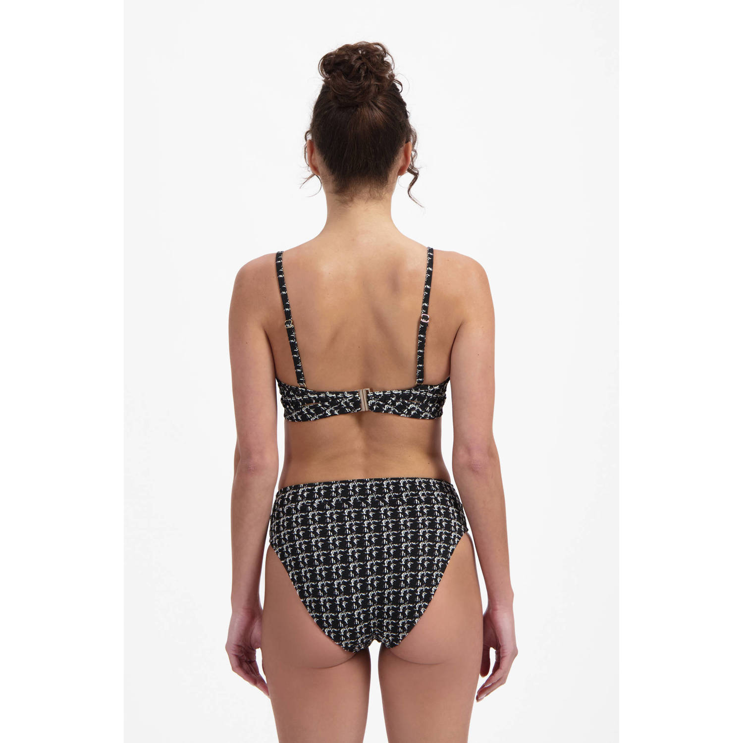 Beachlife high waist bikinibroekje met textuur zwart wit