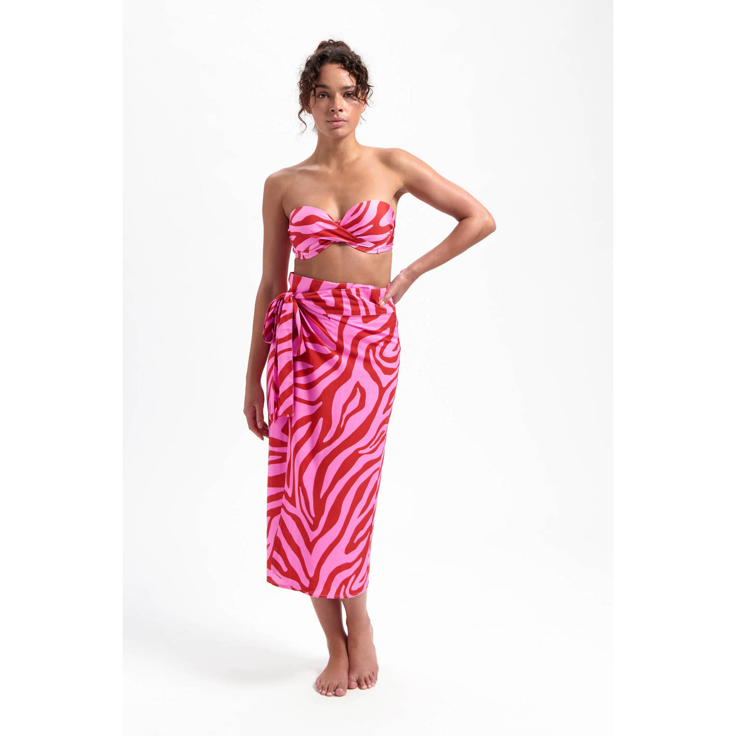 Beachlife voorgevormde strapless bandeau bikinitop roze rood