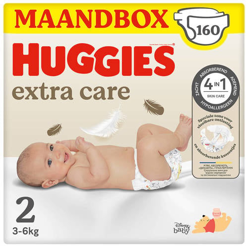 Huggies Extra Care Luiers - maat 2 (3 - 6 kg) - 160 stuks afbeelding