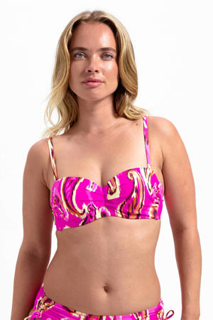 voorgevormde strapless bandeau bikinitop roze/beige