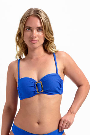 voorgevormde strapless bandeau bikinitop blauw