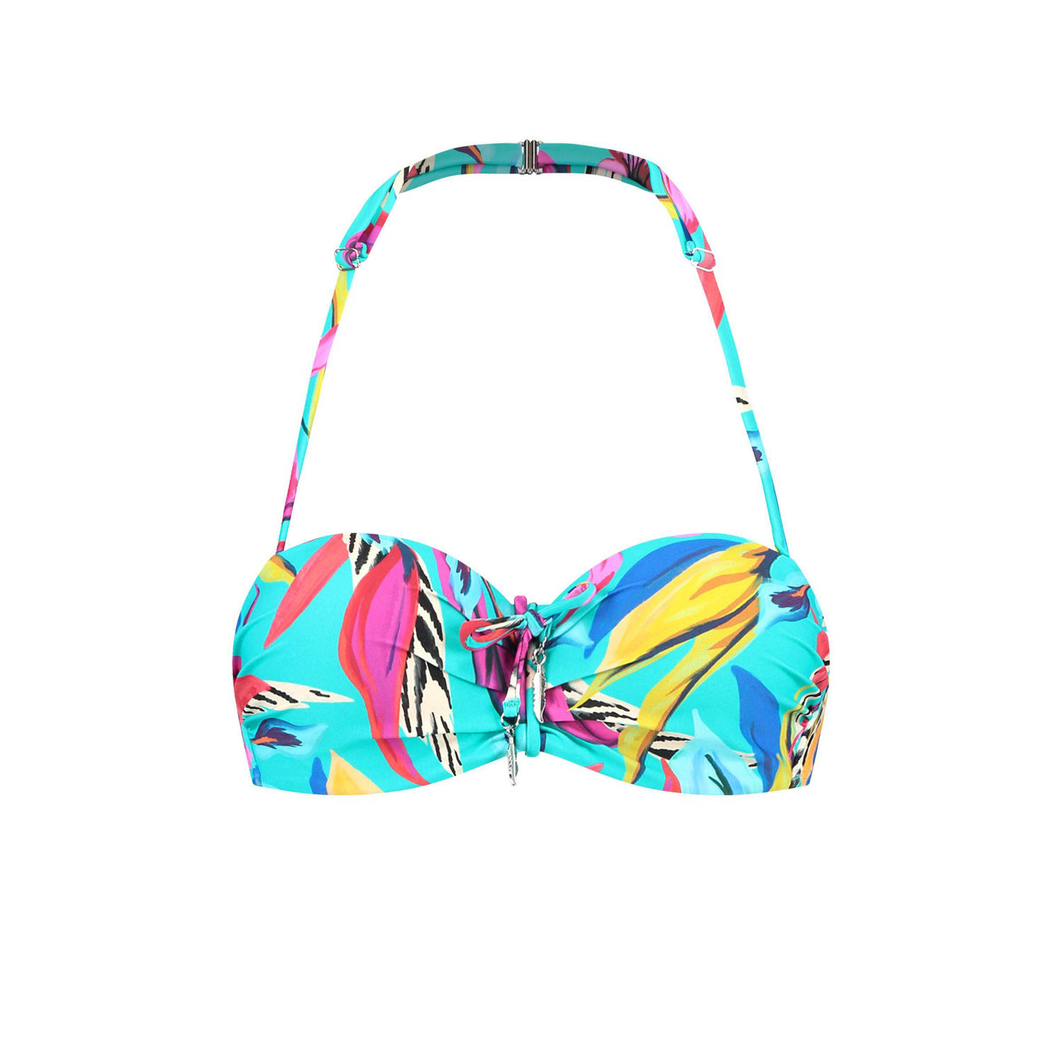 Cyell voorgevormde strapless bandeau bikinitop turquoise roze