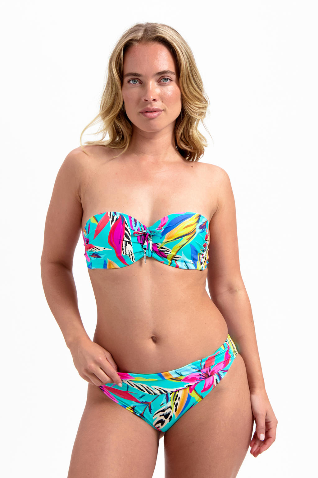 Cyell voorgevormde strapless bandeau bikinitop turquoise/roze