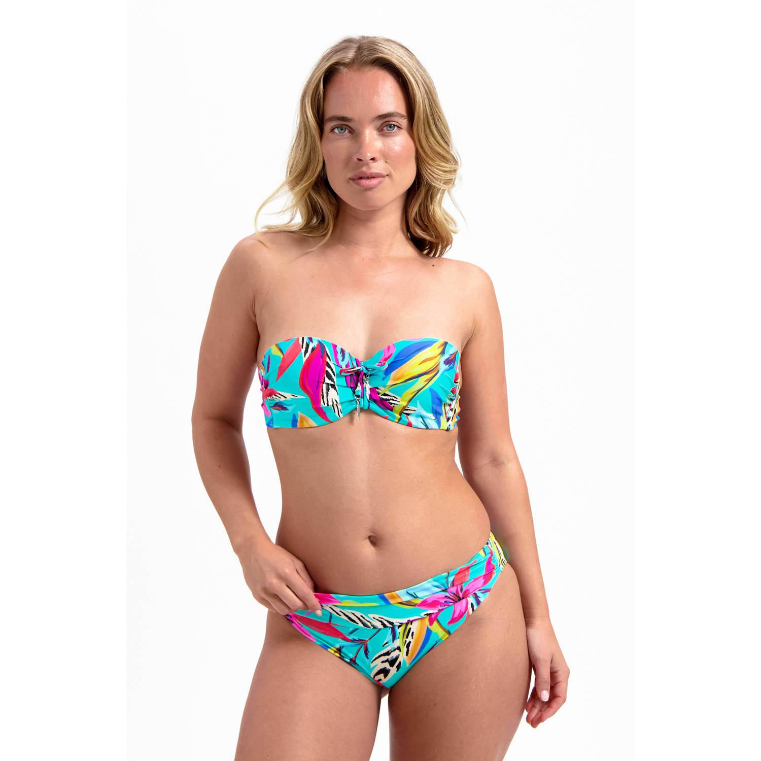 Cyell voorgevormde strapless bandeau bikinitop turquoise roze