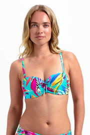 thumbnail: Cyell voorgevormde strapless bandeau bikinitop turquoise/roze