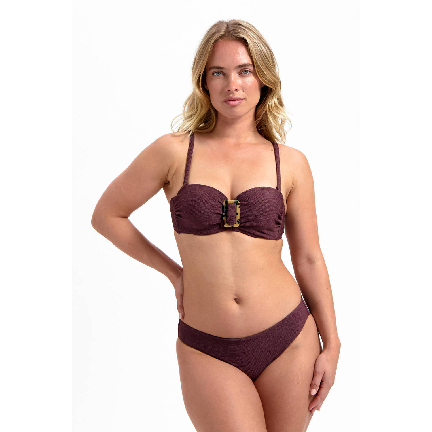 Cyell voorgevormde strapless bandeau bikinitop bruin