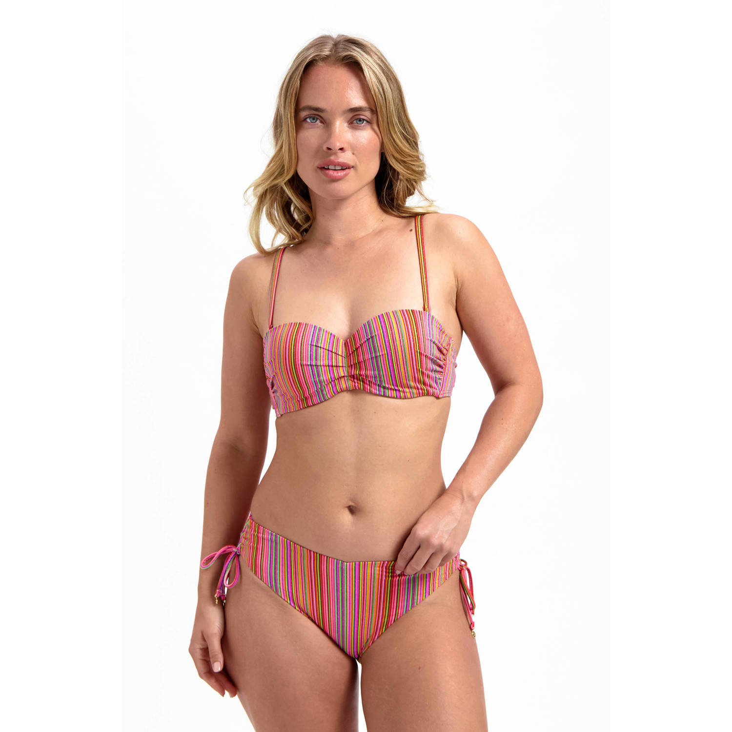 Cyell voorgevormde strapless bandeau bikinitop oranje multi