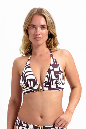 voorgevormde halter bikinitop bruin/wit