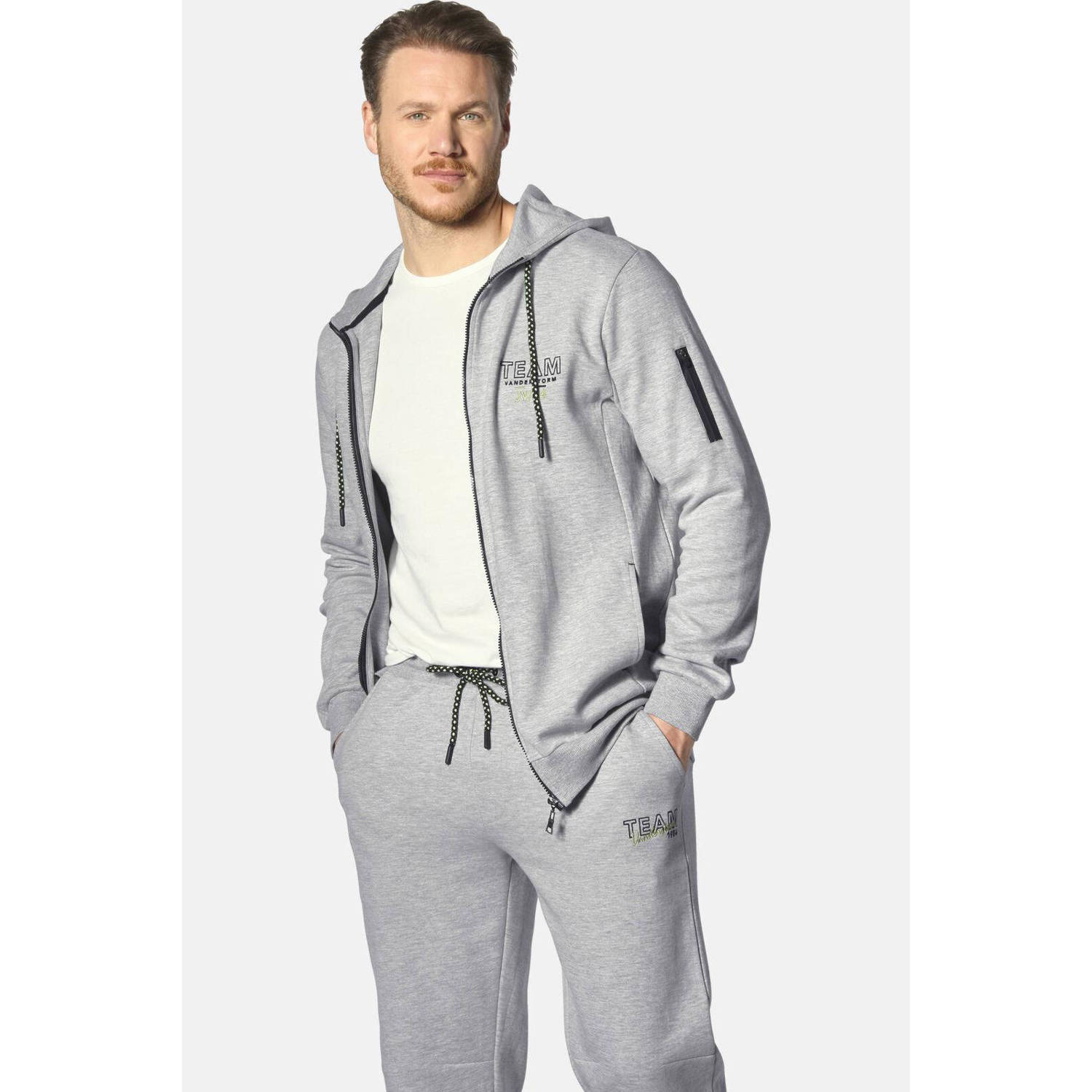Jan Vanderstorm +FIT Collectie sweatvest ODGRIM Plus Size met printopdruk grijs