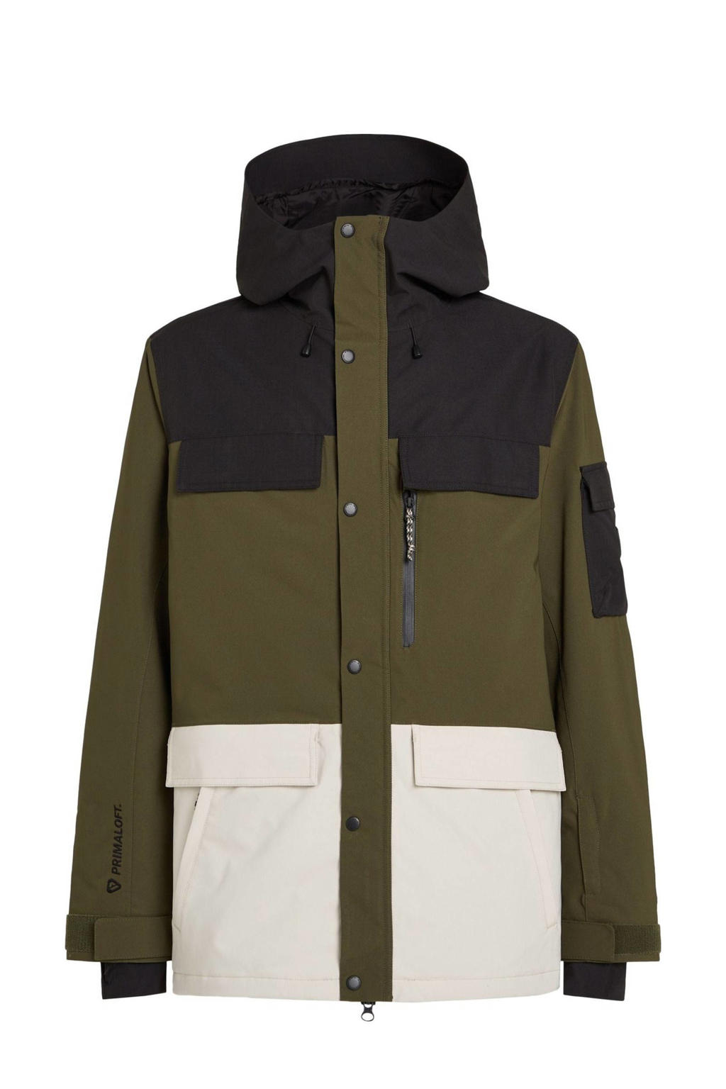 Donkergroene heren O'Neill ski-jack UTILITY PRO HYBRID van polyester met effen, capuchon en 2-way rits