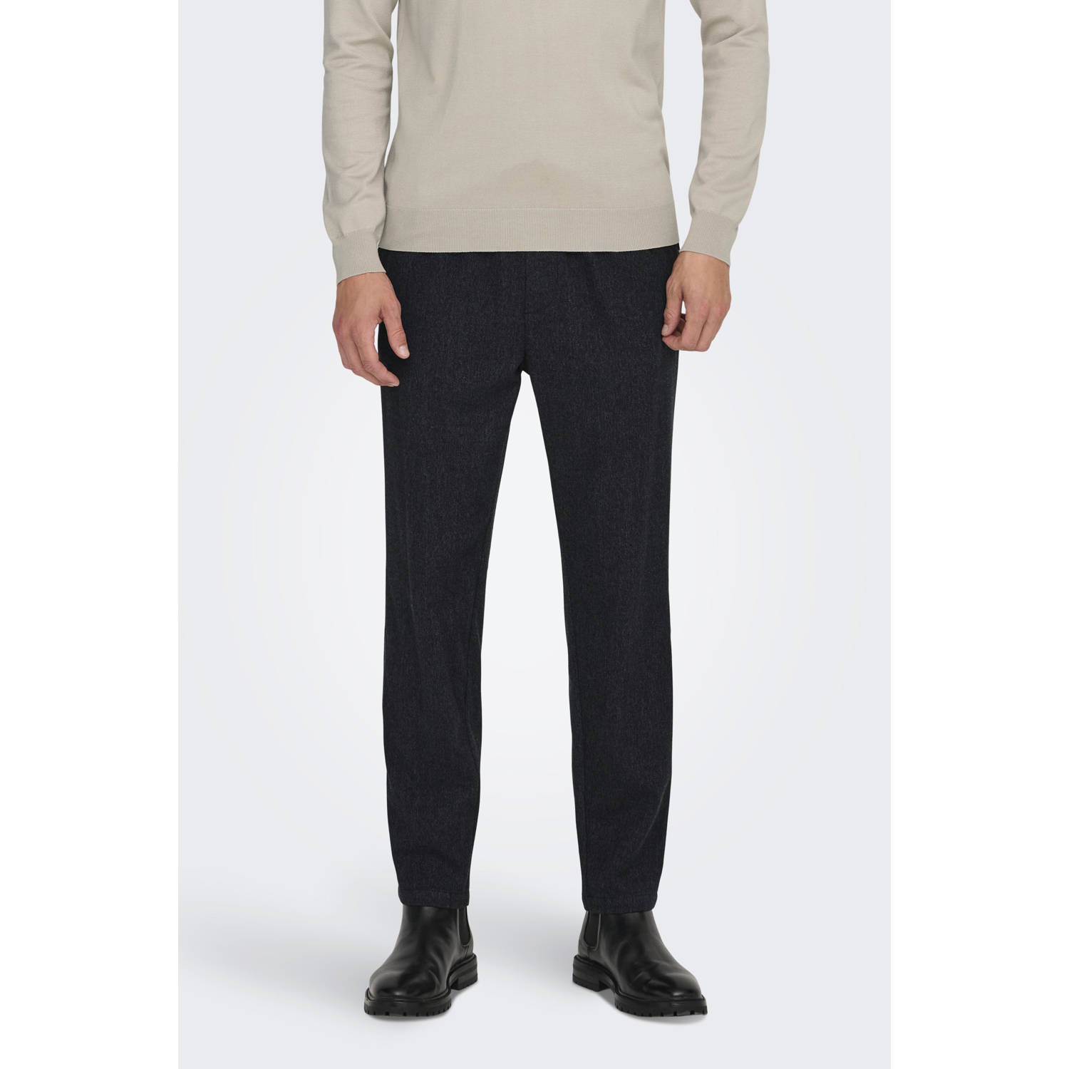 ONLY & SONS tapered fit broek ONSLINUS zwart