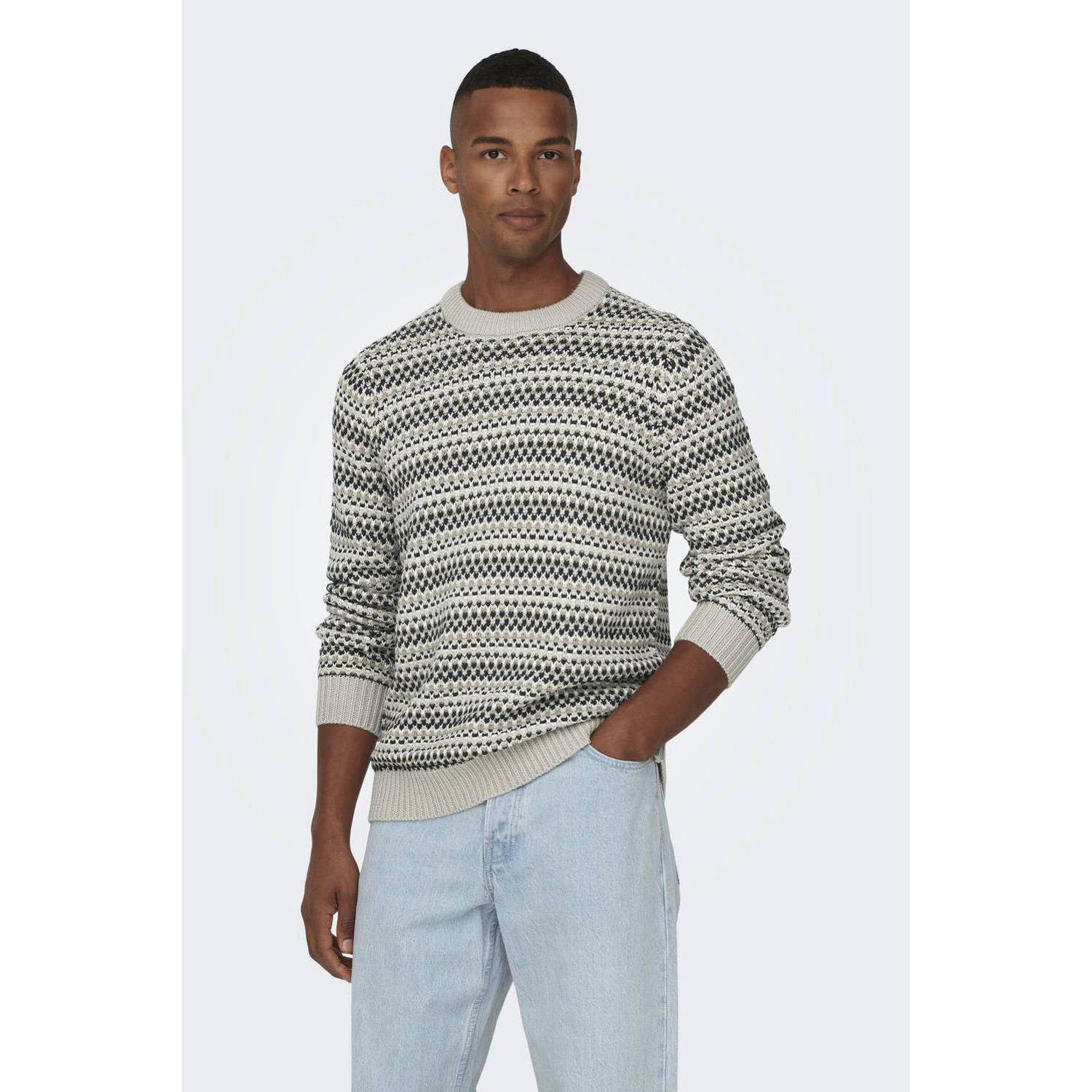 Only & Sons Zilveren Voering Trui Beige Heren