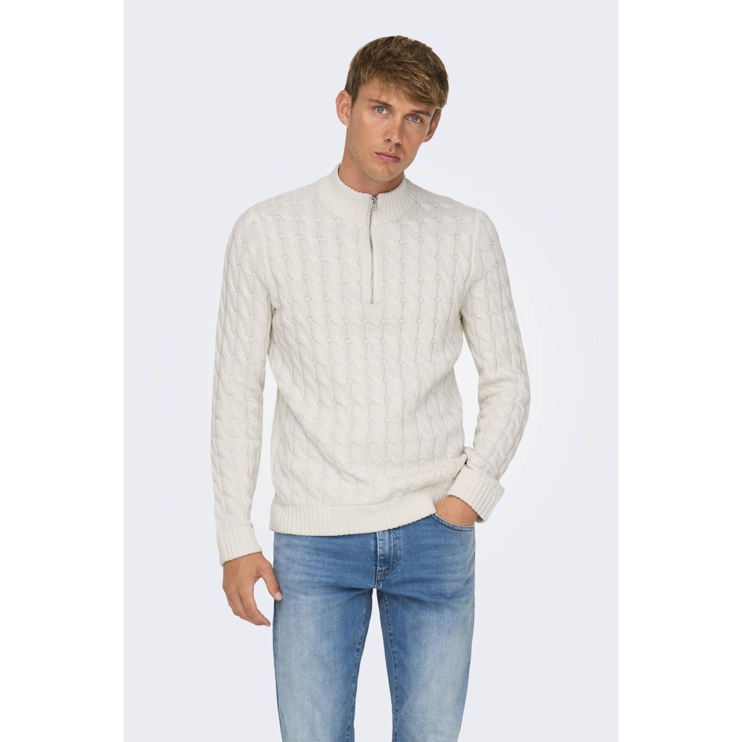 ONLY & SONS gebreide trui ecru