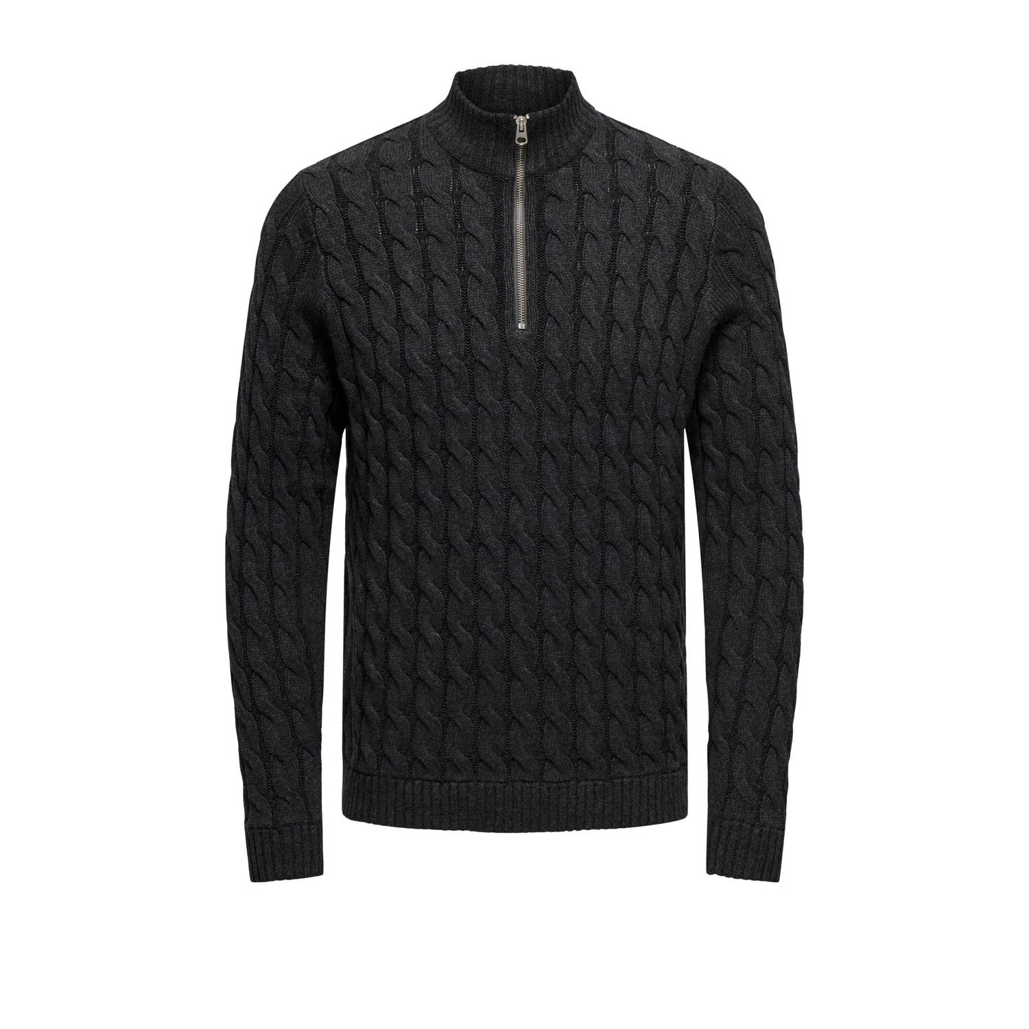 Only & Sons Kabel Half Zip Sweater Magnet Grijs Gray Heren