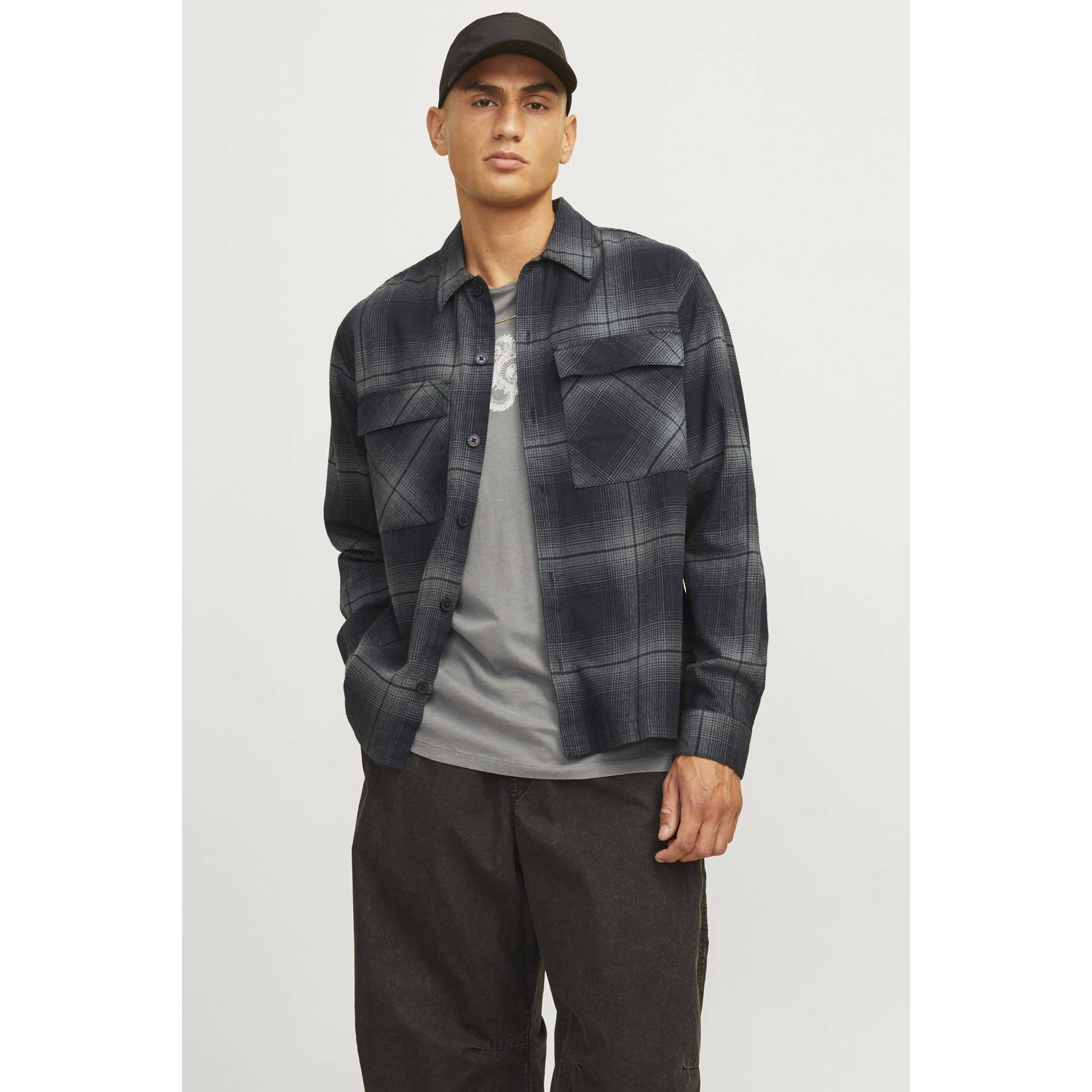 JACK & JONES CORE geruit overshirt JCOCHARLIE grijs