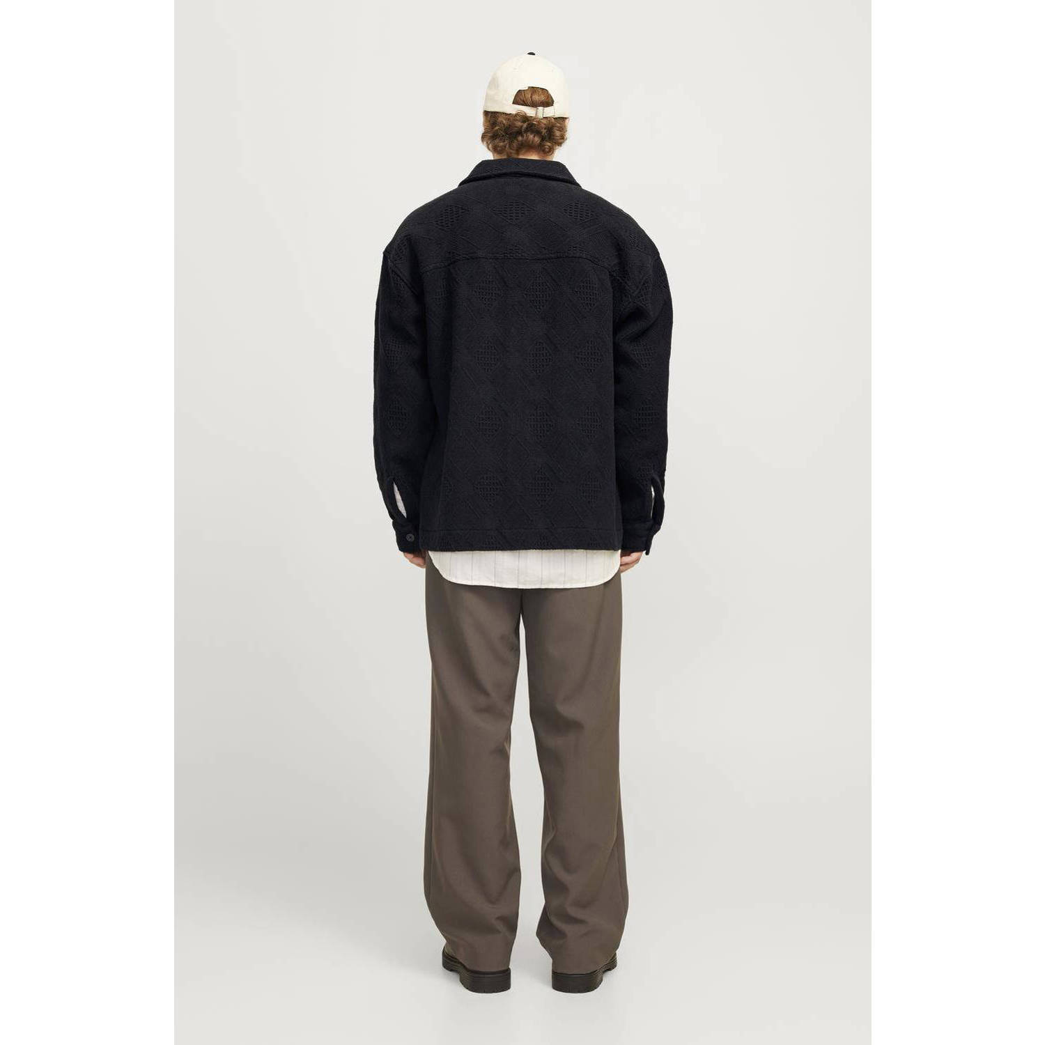 JACK & JONES ORIGINALS overshirt JORGREENPOINT met ingebreid patroon zwart