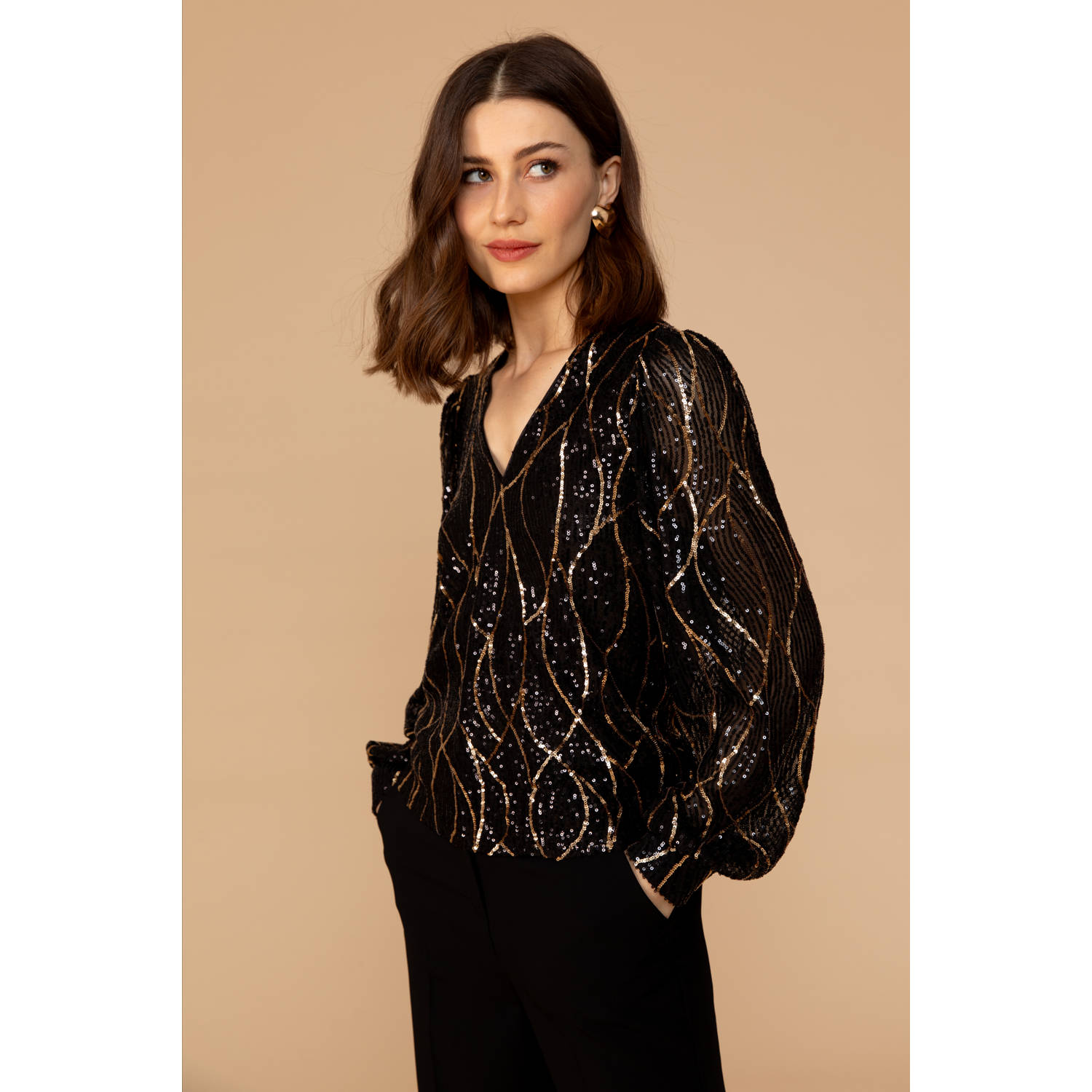 Freebird pailletten top Toronto zwart bruin lichtbruin