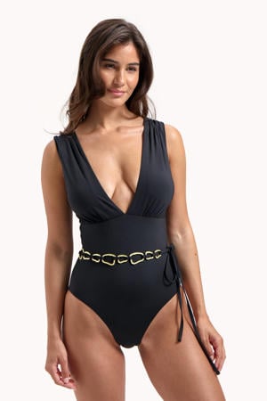 badpak Femme Noir met ceintuur zwart