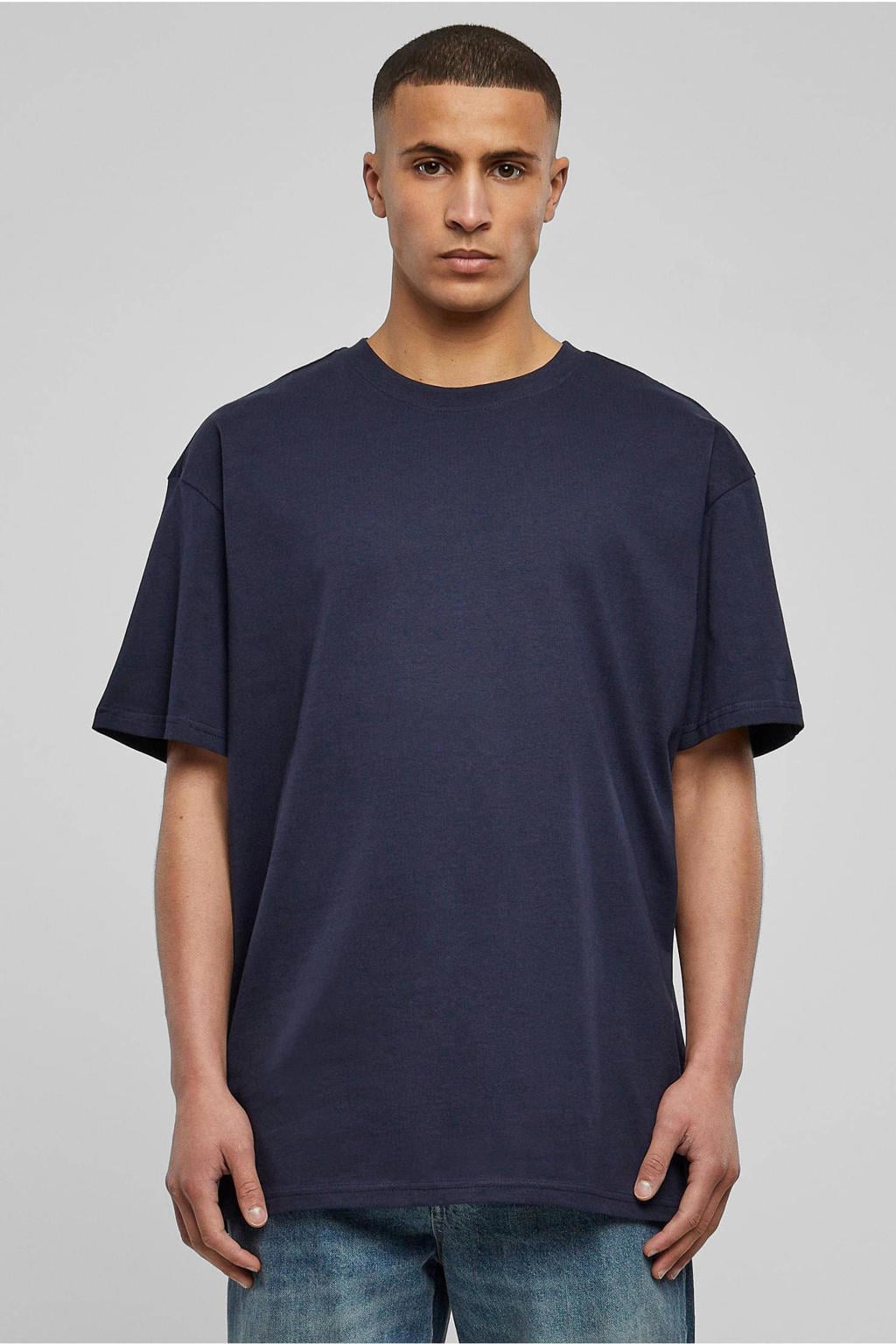 Donkerblauwe heren Urban Classics oversized T-shirt van katoen met effen, korte mouwen en ronde hals