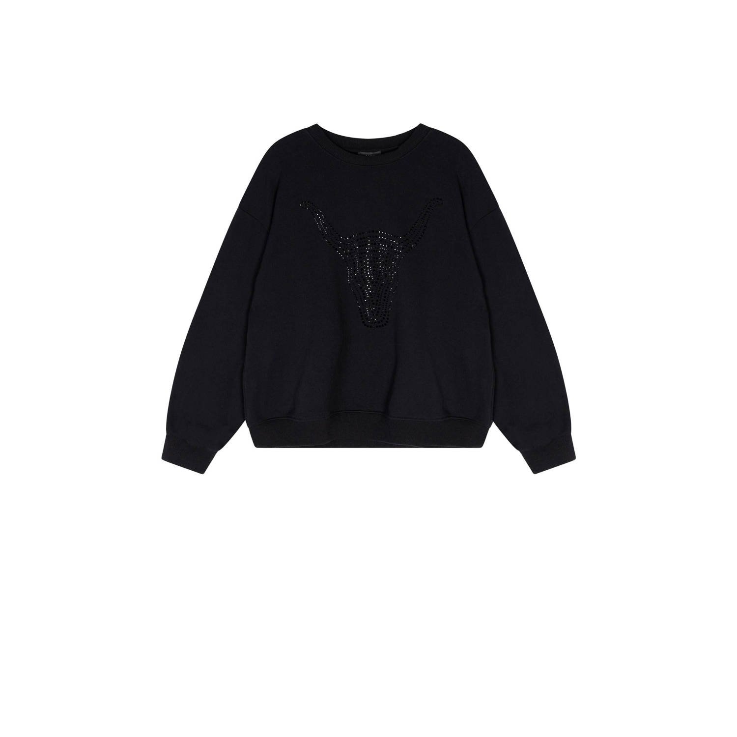 ALIX THE LABEL Dames Truien & Vesten Ladies Knitted Strass Bull Zwart