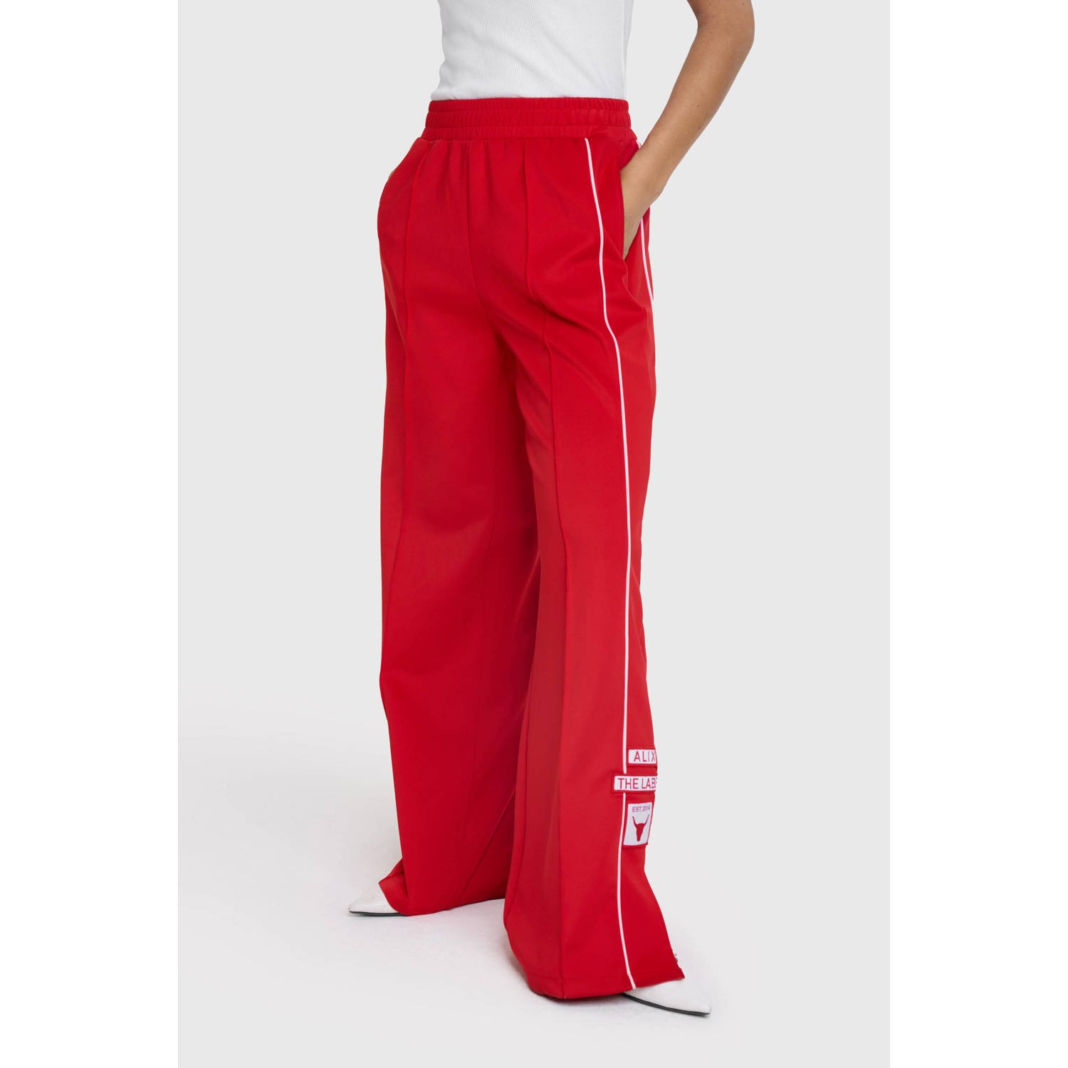 Alix the Label gestreepte high waist wide leg broek TRAINING polyamideNTS rood