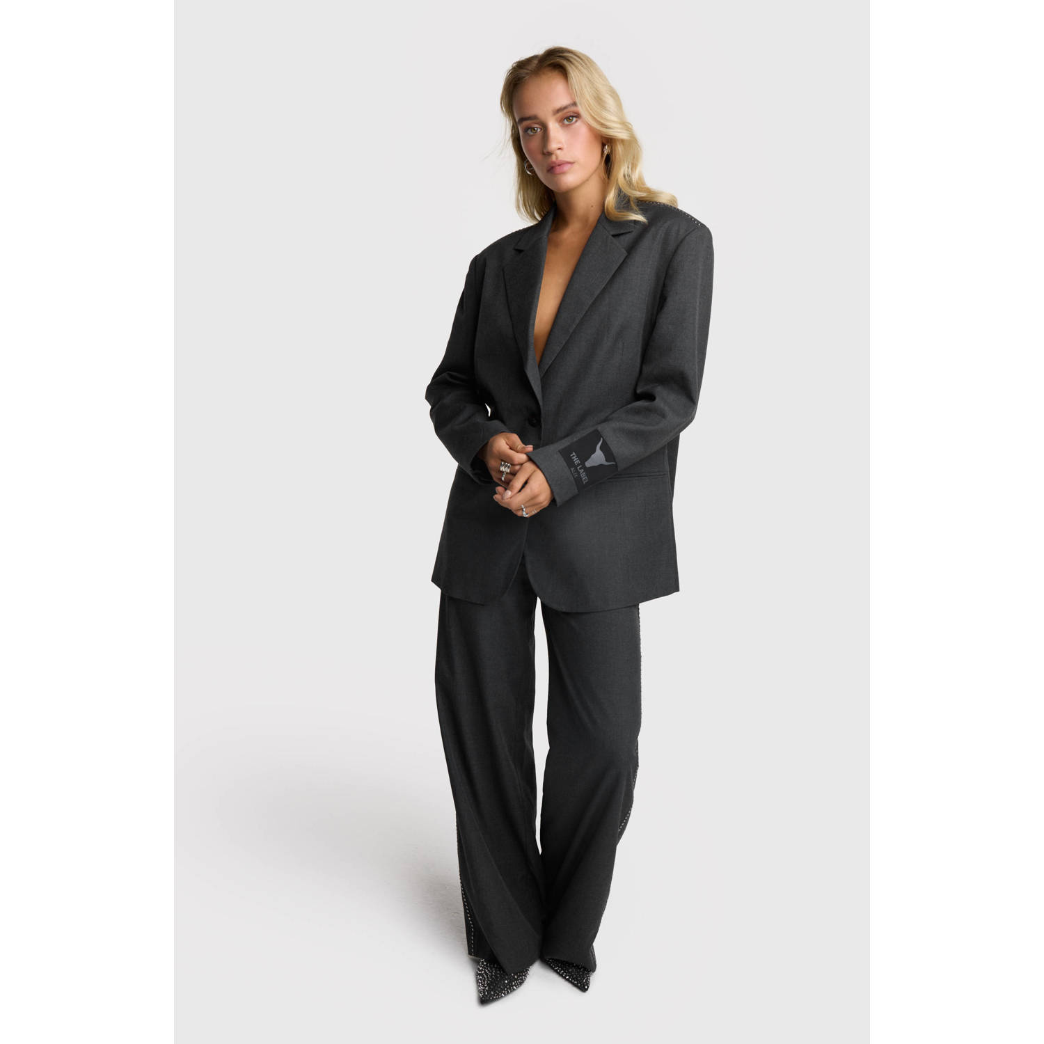 ALIX THE LABEL Dames Broeken Ladies Woven Wide Leg Pants Grijs