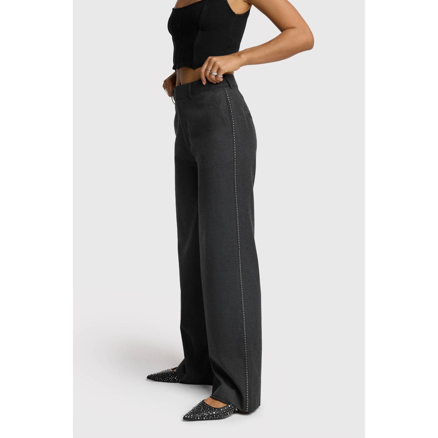 Alix the Label high waist straight fit broek grijs