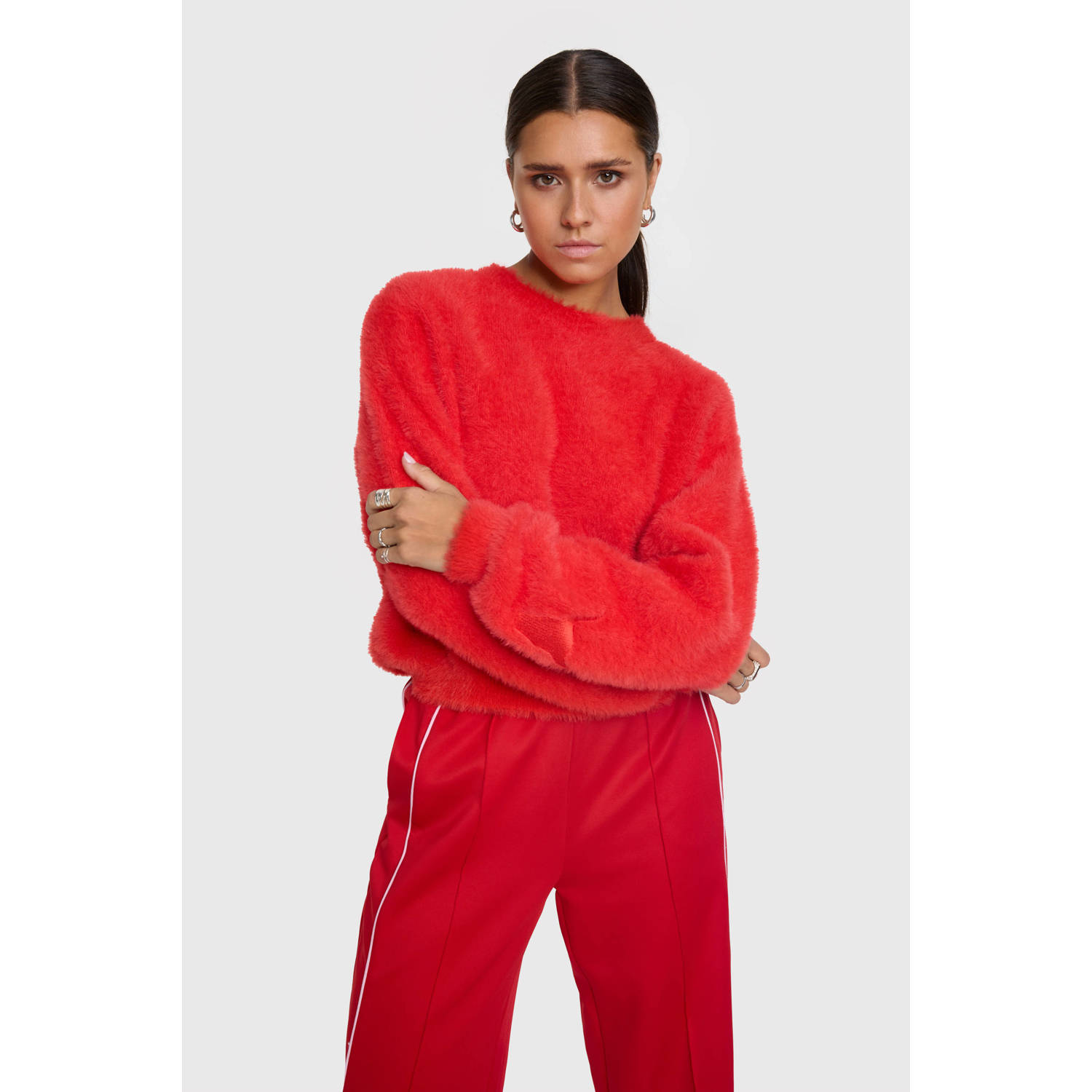 ALIX THE LABEL Dames Truien & Vesten Ladies Knitted Mohair Look Rood