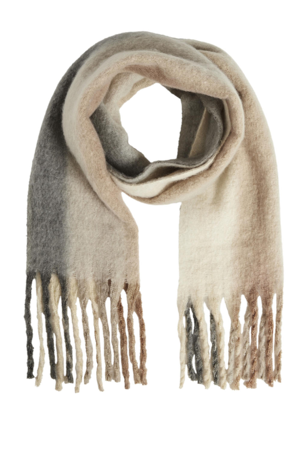 VILA sjaal met franjes VISEEMA grijs/beige
