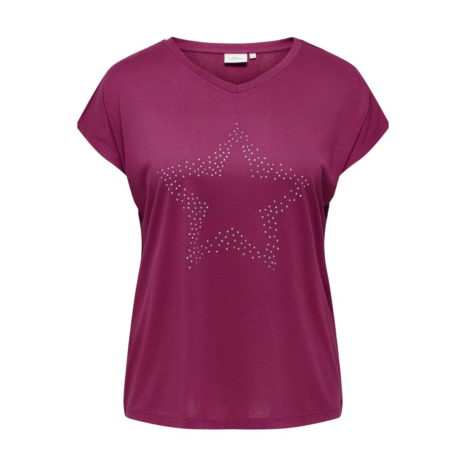 ONLY CARMAKOMA T-shirt CARALEXIA met sterren en strass steentjes rood