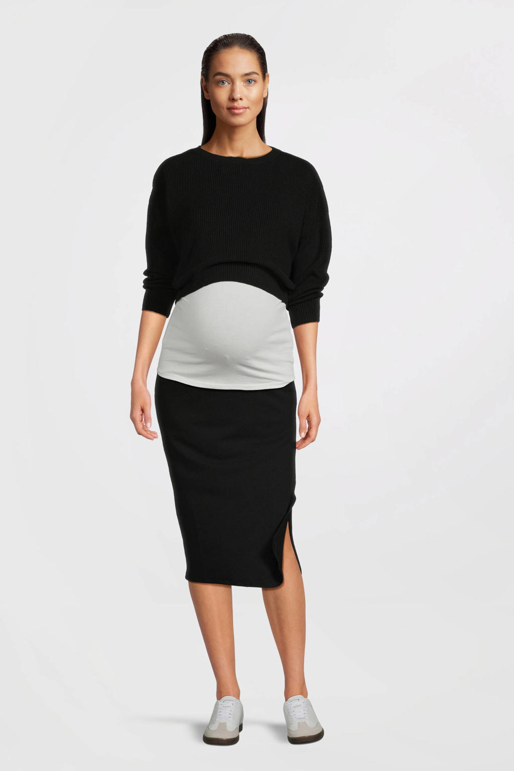 Zwarte dames LOVE2WAIT one size zwangerschapstop met effen, lange mouwen en textuur