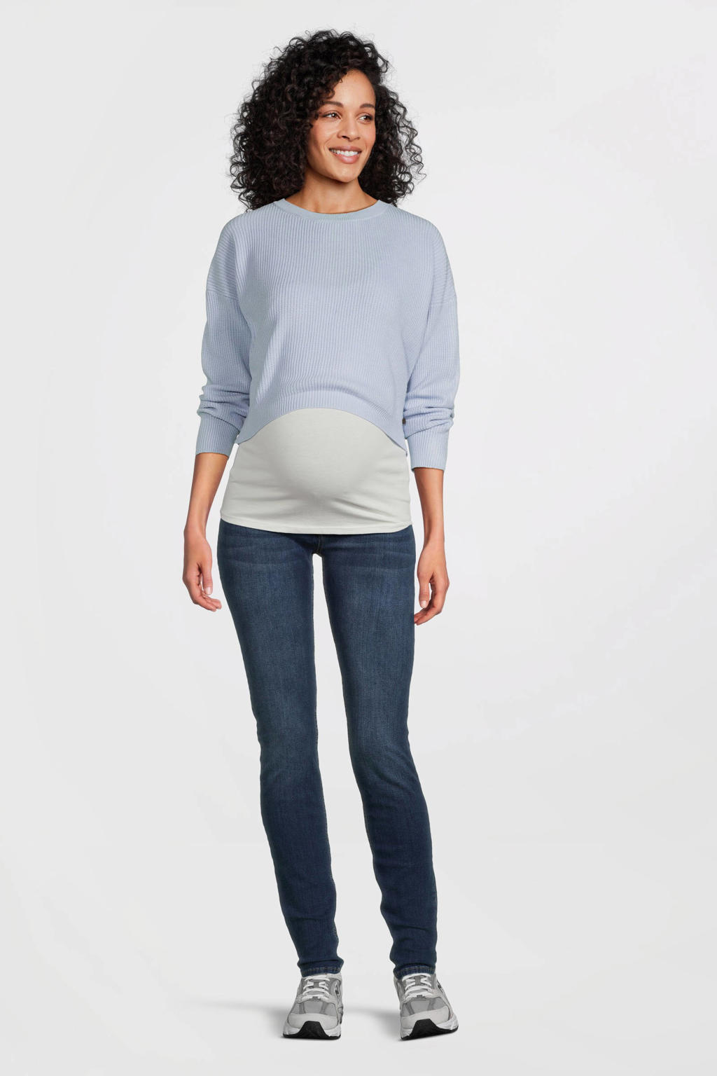 Blauwe dames LOVE2WAIT one size zwangerschapstop met effen, lange mouwen en textuur