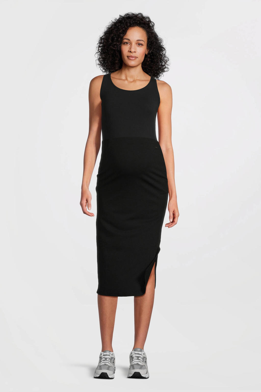 Zwarte dames LOVE2WAIT zwangerschaps midi rok van polyester met regular waist, elastische tailleband en effen