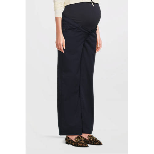 LOVE2WAIT wide leg regular waist zwangerschaps casual broek donkerblauw afbeelding