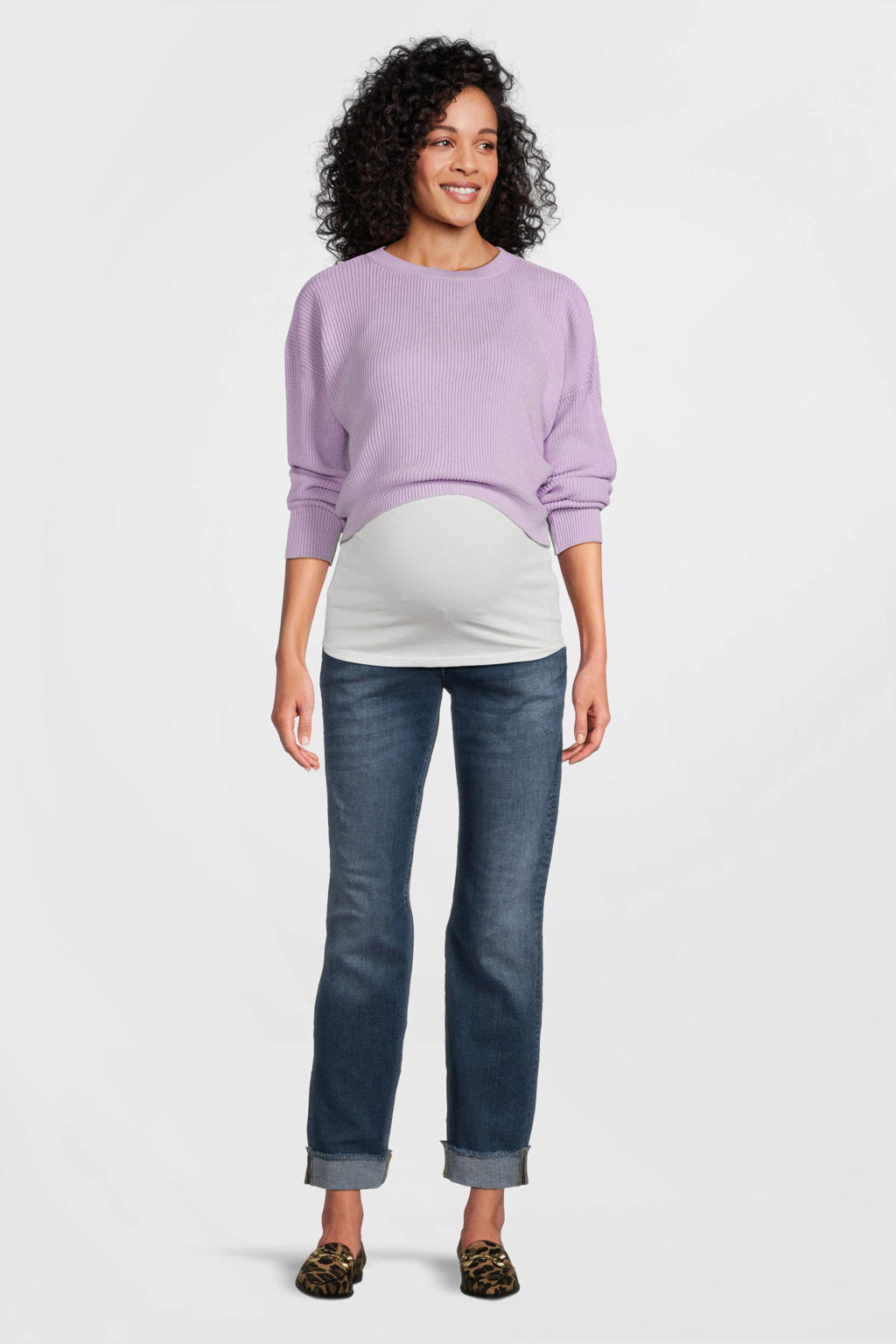 Lavendelkleurige dames LOVE2WAIT one size zwangerschapstop met effen, lange mouwen en textuur