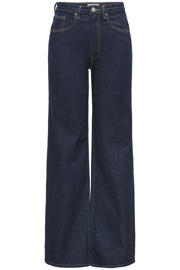 thumbnail: Donkerblauwe dames ONLY high waist wide leg jeans dark blue van denim met effen en rits- en knoopsluiting